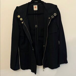 Anthropologie Black Utility Jacket with Notched Lapel and Textured Fabric